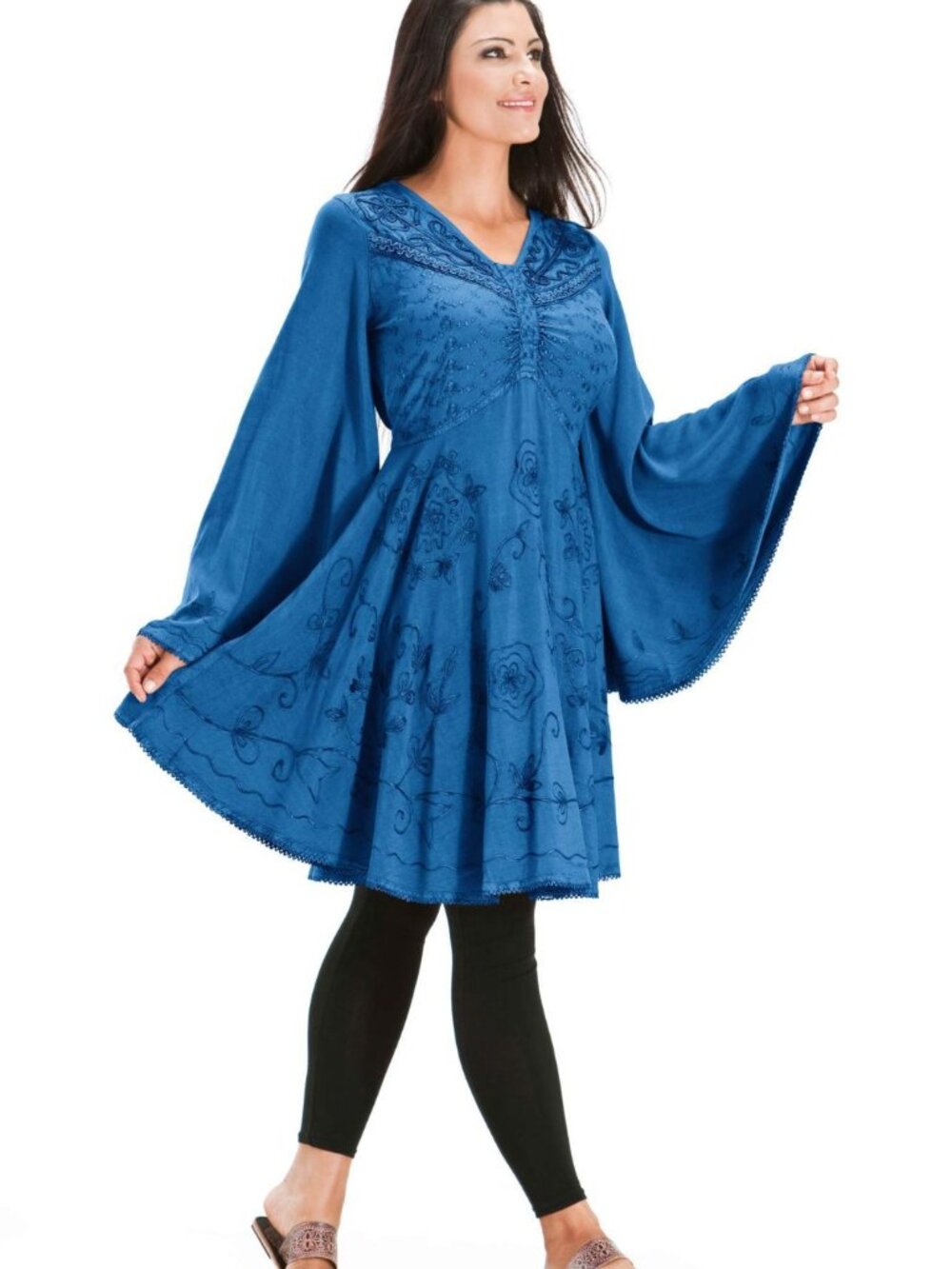 Holyclothing Ariana Sapphire Blue bell sleeve tie kimono tunic Embroidered top